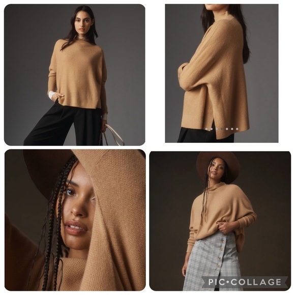 NWT new large Anthropologie Maeve shea oversized boxy cashmere sweater honey tan - Picture 12 of 17